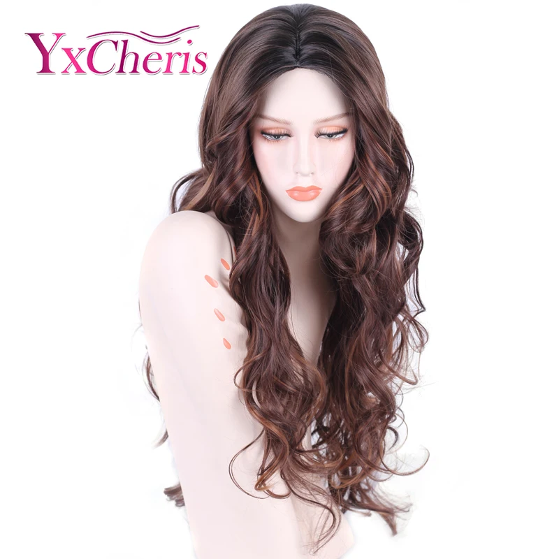 

Длинные натуральные парики для женщин, синтетический парик из светлых волос с эффектом омбре, Модный стильный парик с темными корнями YxCheris