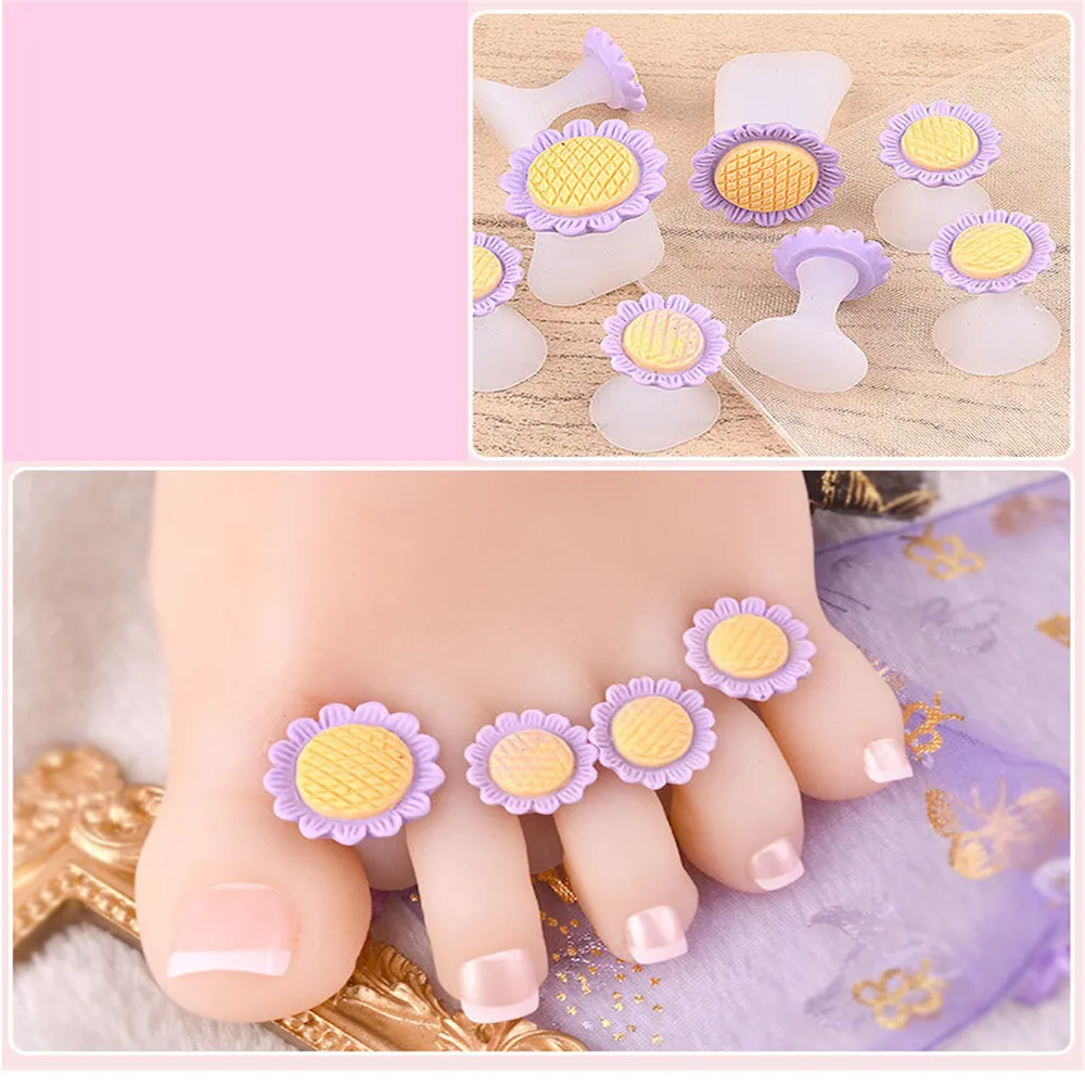 8 Pcs Cute Soft Silicone Toe Separator Finger Splitter Daisy Flowers Pearls Heart Rhinestones Foot Care Pedicures Tools | Красота и
