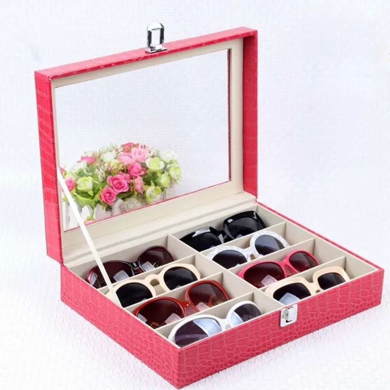 

Glasses Display Box With Lock Black PU Leather High Quality Eyeglasses Holders Fashion Glasses Jewelry Storage Box
