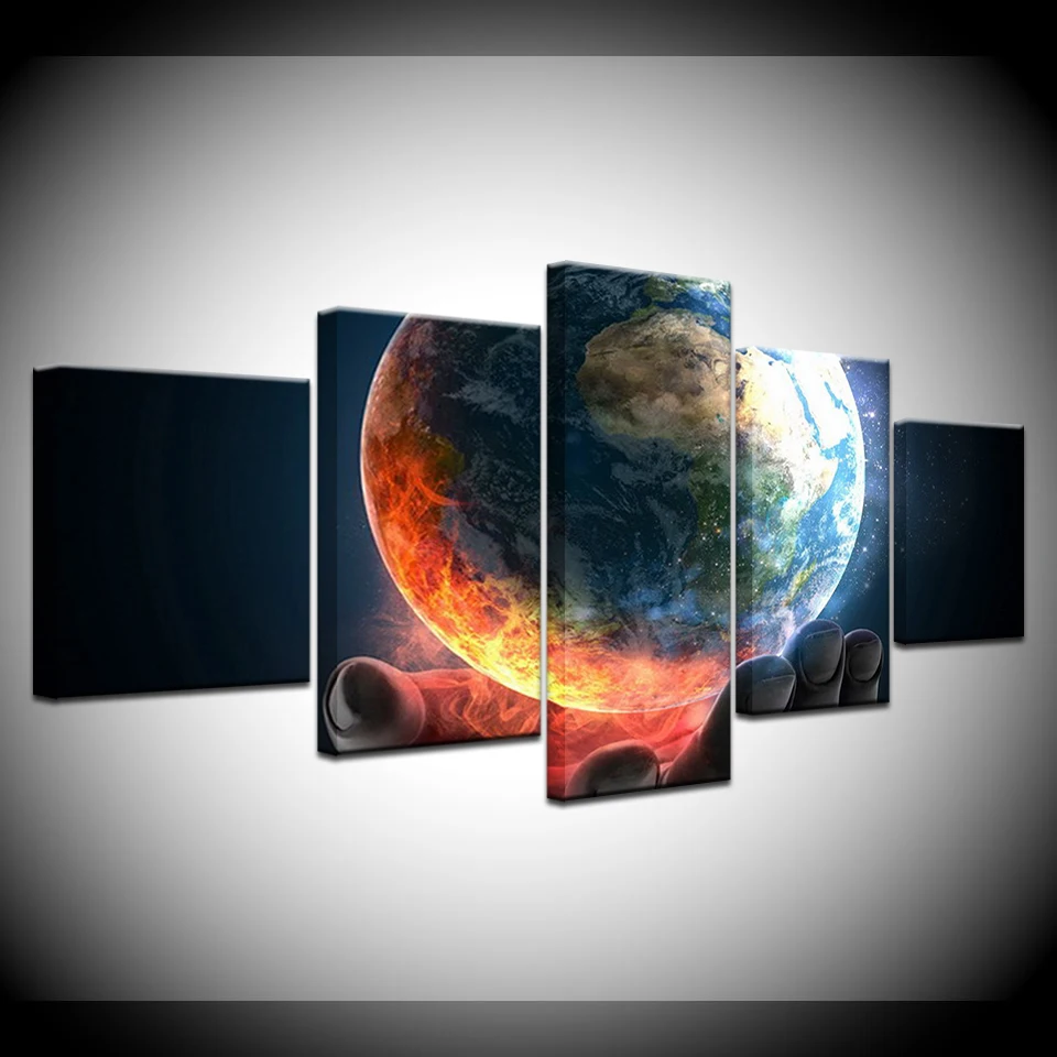 

Printed Modular Landscape Picture Frame Canvas Painting For Home Room Decoration Wall Art 5 Panel Universe Planet Earth Poster
