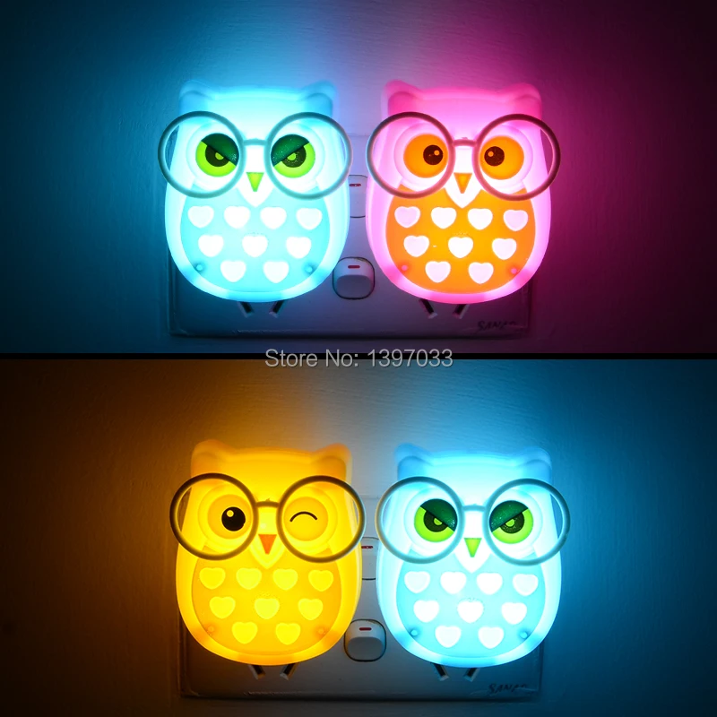 Мини Сова детский ночной Светильник автоматический Сенсор светильник Управление лампы ЕС США штекер для малышей и детей постарше, футболка светодиодные лампы животных гнездо veilleuse