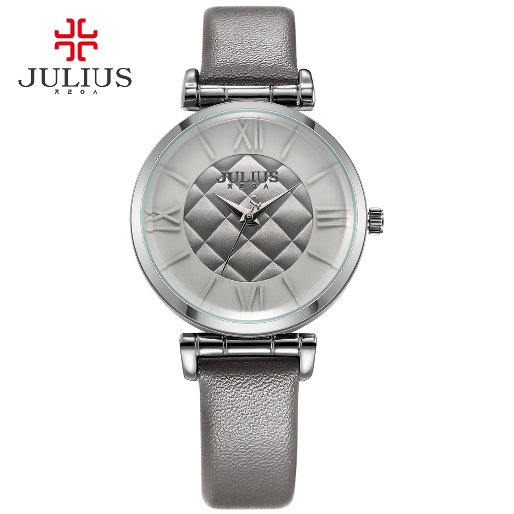 Бренд Julius блестящие Модные женские элегантные часы с простым кожаным ремешком и