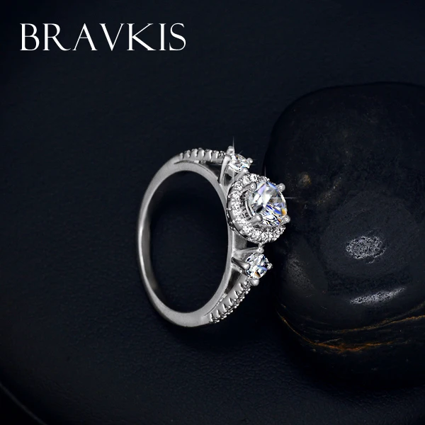 Женские винтажные обручальные кольца BRAVEKISS с 3 камнями из кубического циркония