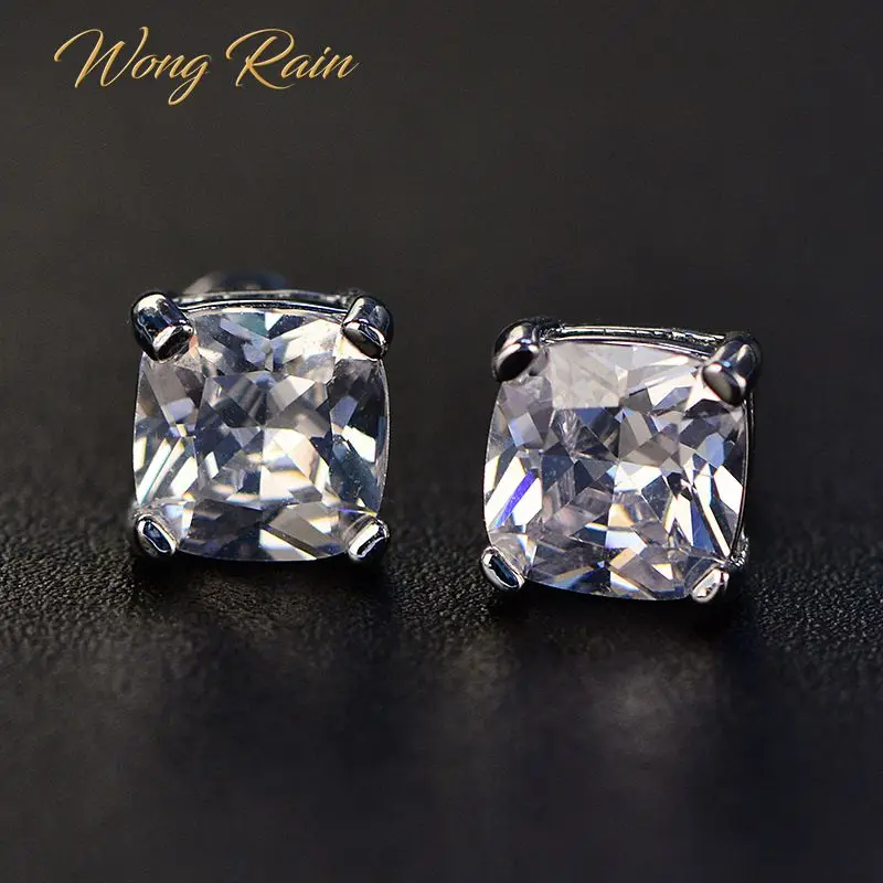 Wong Rain простой 925 стерлингового серебра натуральный AAA Zircons серьги-гвоздики серьги для свадьбы и Помолвки ювелирные изделия женские подарки оптом