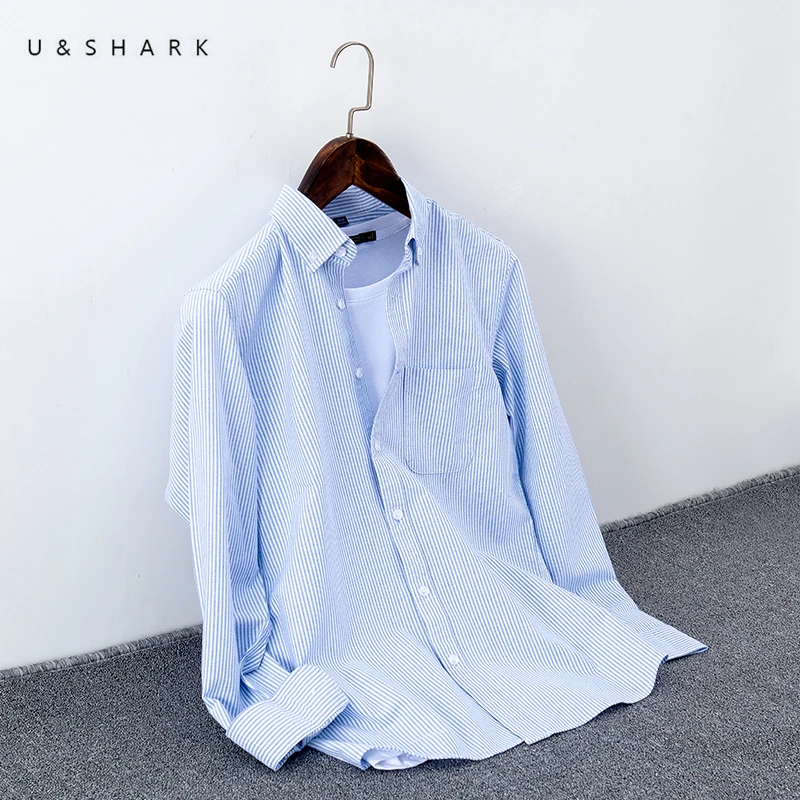 U & SHARK Мужские рубашки поло в полоску с длинным рукавом облегающая официальная