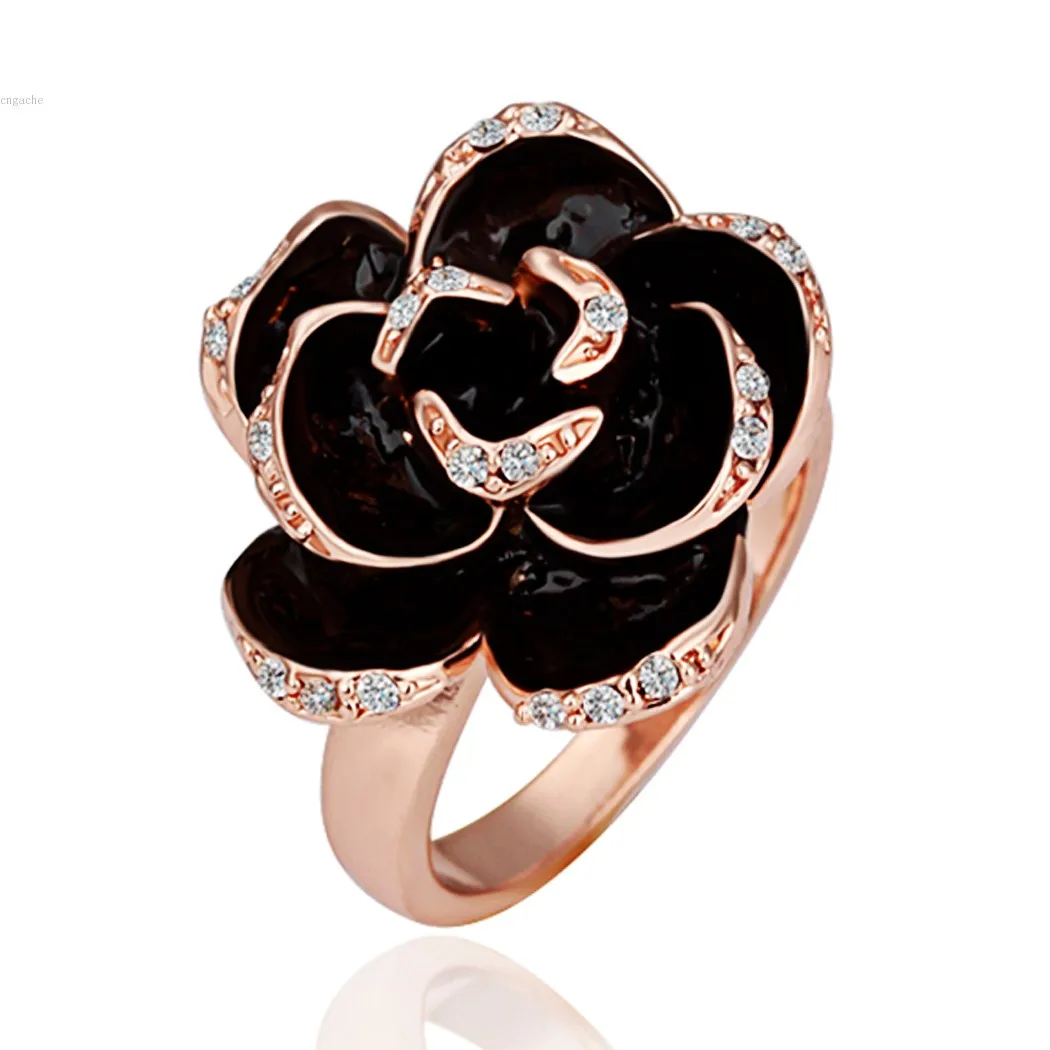 Мода женщины кольцо позолоченные горный хрусталь большой розы размер 8 / 7 6 женщин