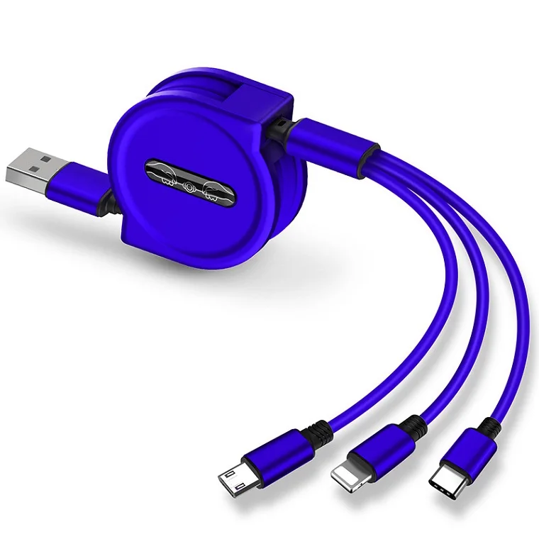 Синий 120 см 3 в 1 USB зарядный кабель для iPhone& Micro USB& USB C кабель выдвижной портативный зарядный кабель для Iphone X 8 samsung S9 - Цвет: Синий