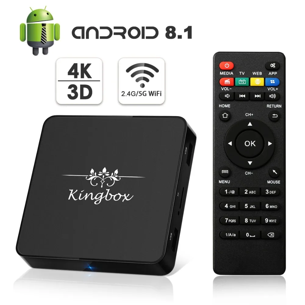 Новейшая модель Kingbox Android 8 1 ТВ коробка 2 4G 5G двухъядерный процессор Wi Fi Гб