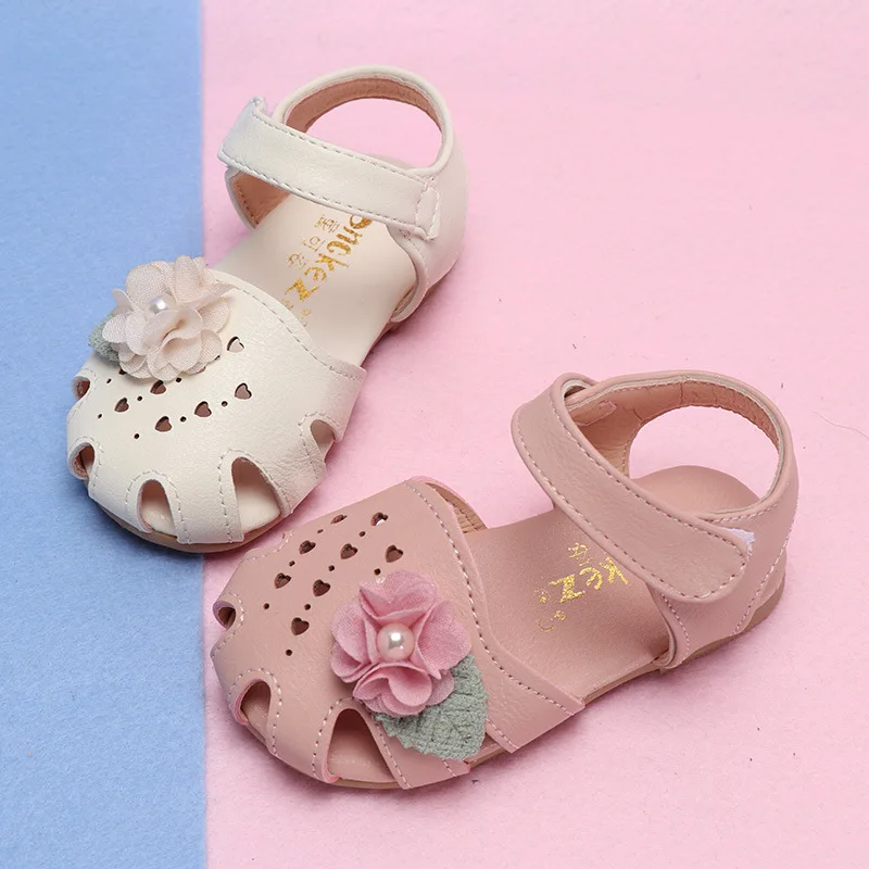 Летние сандалии для девочек с цветочным принтом закрытым носком обувь принцессы