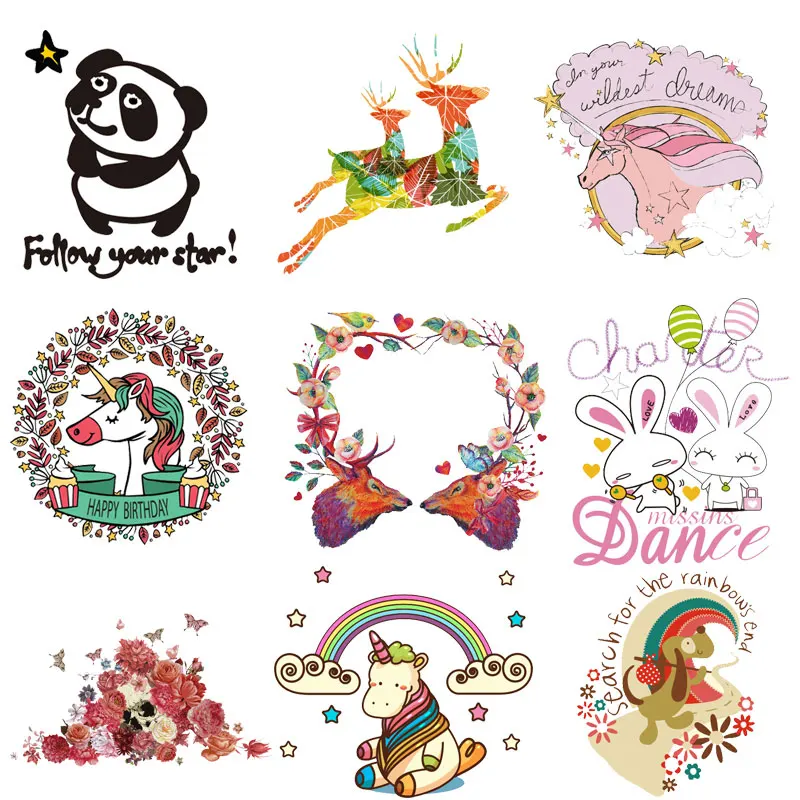 

Iron on Patches Unicorn Flower Thermo Transfer for Clothes Stickers Decor Badges Application Appliques Children DIY T-shirt E