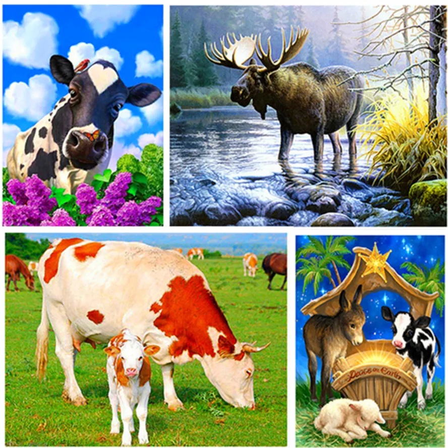 Мультяшные животные искусство 5D Diy Алмазная Картина Набор крестиком корова и