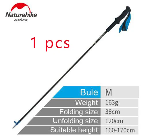 blue M size 1 Pcs Naturehike Portable Collapsible Carbon Fiber Trekking Poles Quick Lock Compact Folding Walking Stick Tourism Trail Running - Цвет: blue M size