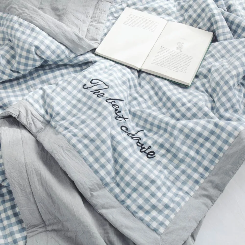 2019 короткое голубое стеганое одеяло из 100% хлопка наполнитель летнее Twin Queen