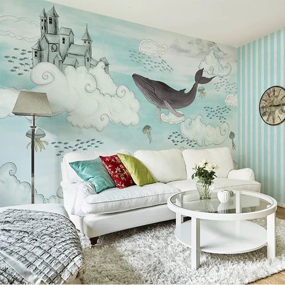 

Bacaz Painted Castle Shark Cloud 3d Cartoon 3d Wall Photo Murals Wallpaper for Kids Child Room Large Papel Mural 3d Wall Mural
