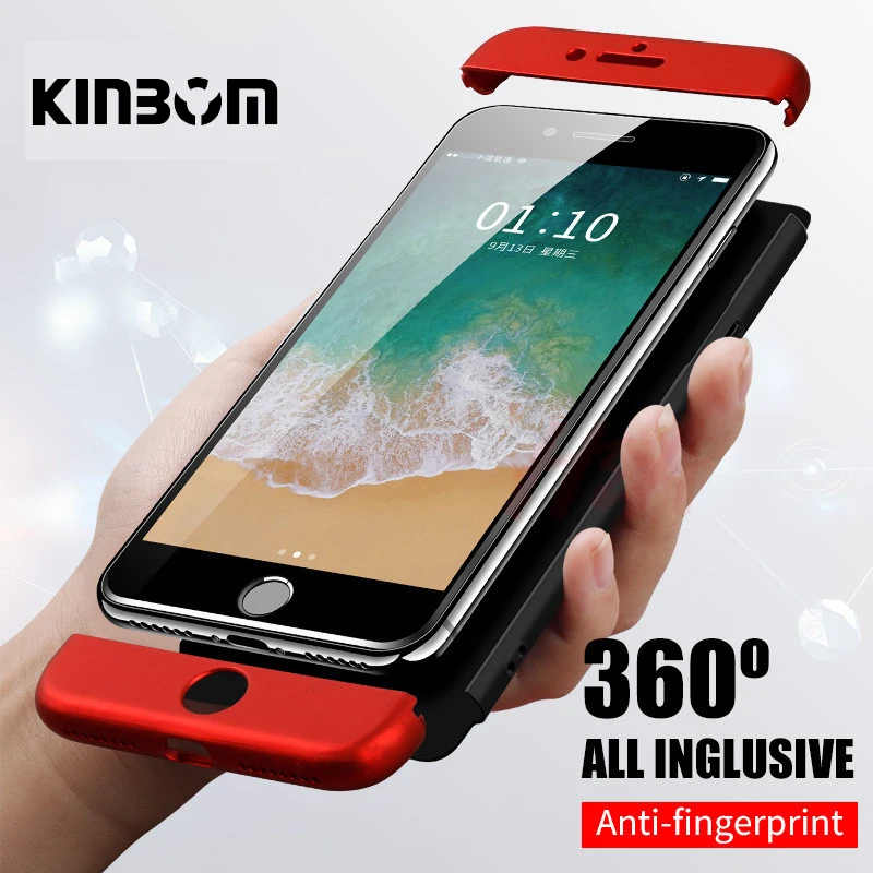 kinbom 360 full protection phone case for iphone 5 X XS XR MAX protective cover 6 6s 7 8 plus shockproof shell |