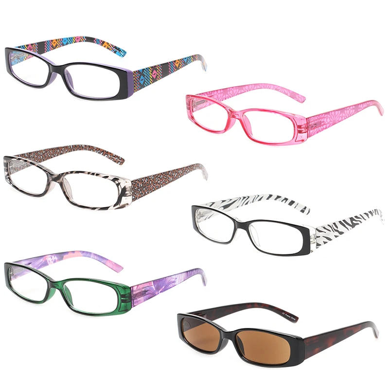 

Henotin 6 Pack retro Printed Reading Glasses for Women Spring Hinge oval frames eyeglasses include sun readers 0.5 1.75 2.0 4.0