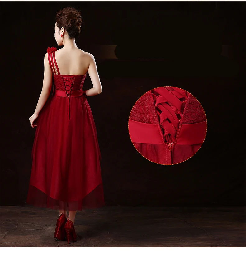 

tulle elegant dress for girls asymmetric short front long back one shoulder dark red corset prom dresses 2020 new arrival H2693