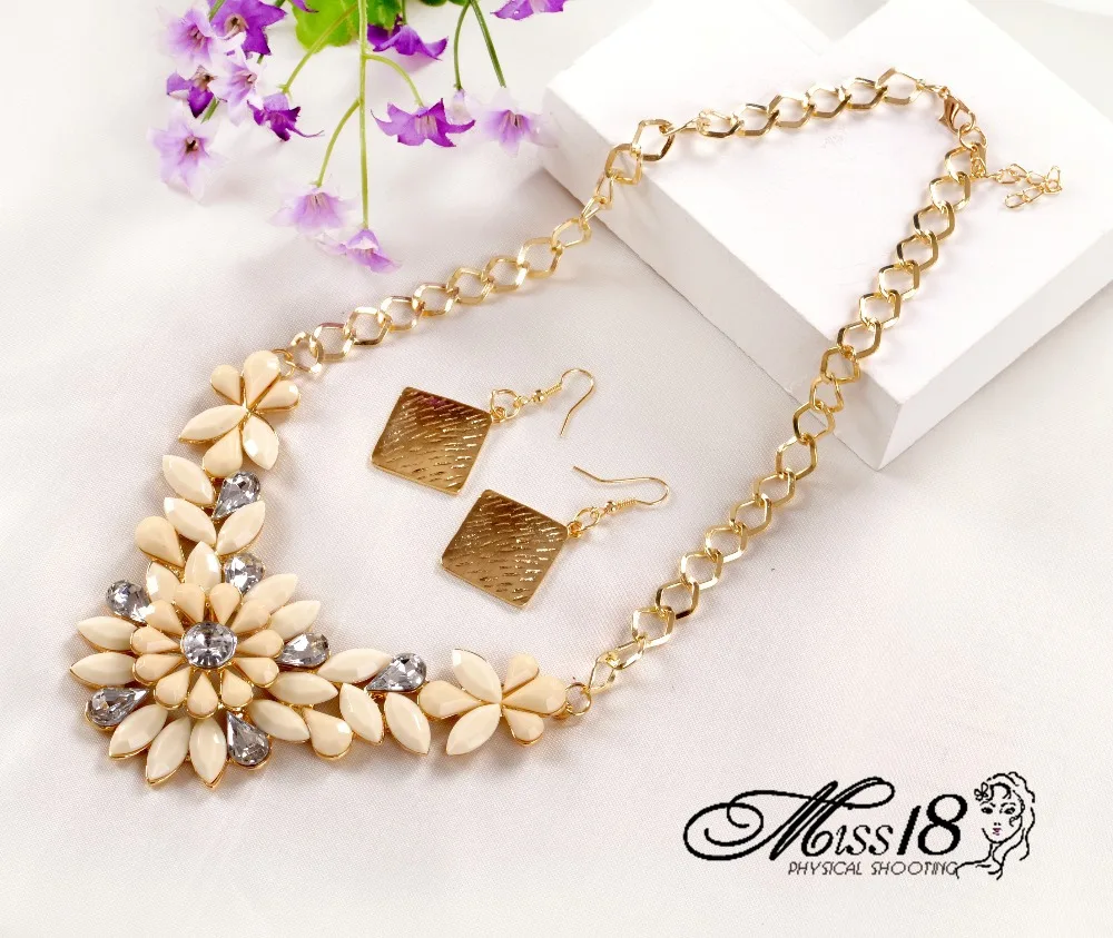 Hot Selling 2014 women jewelry set fashion 3D flower statement necklaces for girls including earring 4color choice JSH 0022|necklace men|necklace