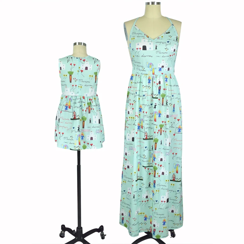 Платья для мамы и дочки Одинаковая одежда семьи с буквенным принтом платье без