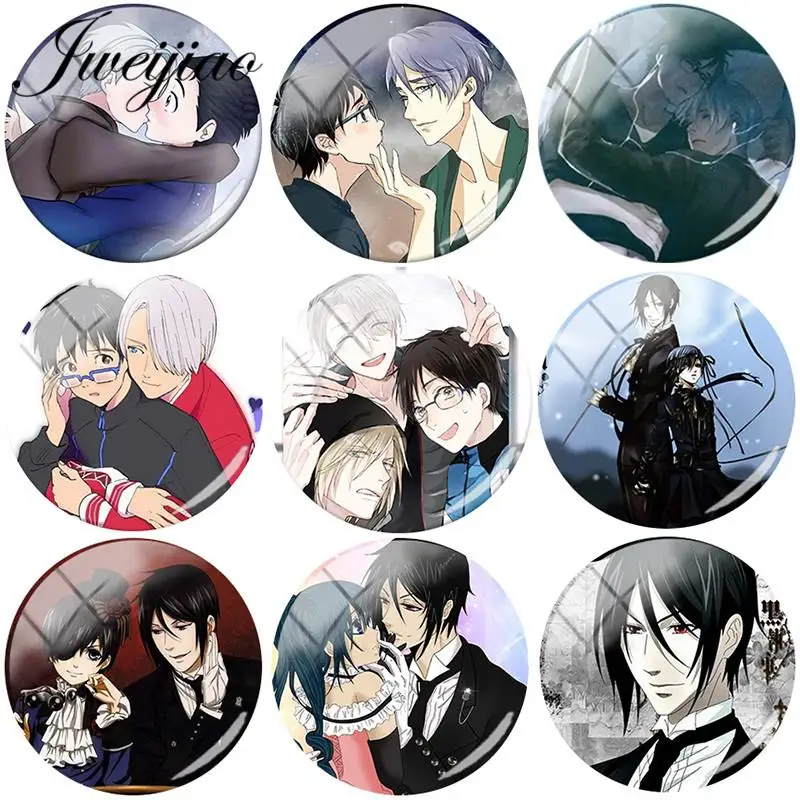 

JWEIJIAO Japan Anime Black Butler and YURI!!! on ICE DIY Round Glass Cabochon Dome Photo Charms Demo Flat Back Making Findings