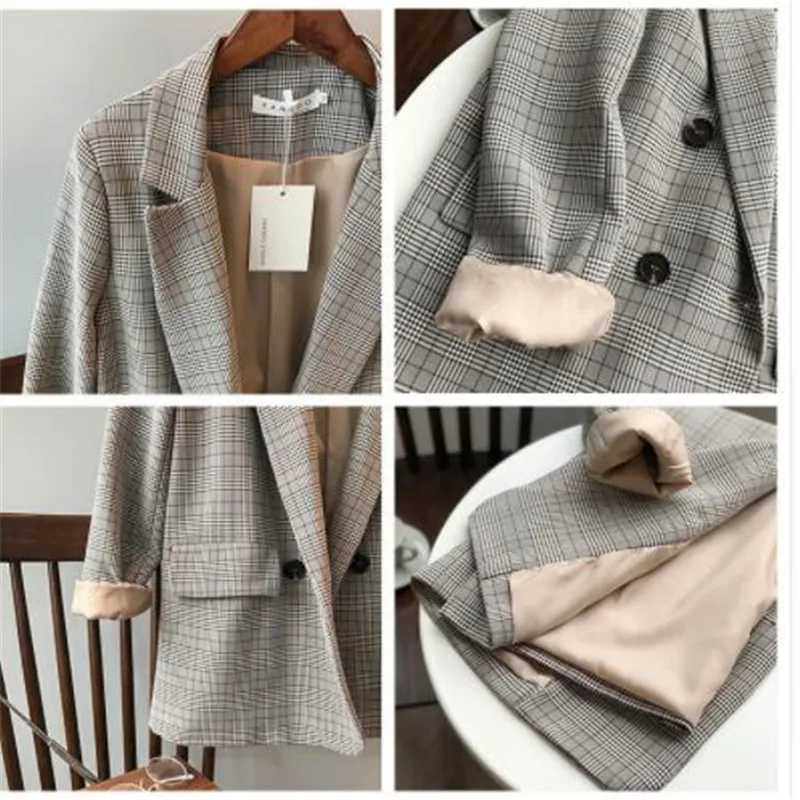 Весенний Блейзер приталенный корейский Костюм в клетку свободный костюм Harajuku