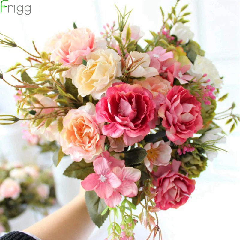 

1 Bouquet DIY Peony Artificial Flowers Party Decor Vintage Small Rose Silk Artificial Flowers Wedding Decoration Party Supplies