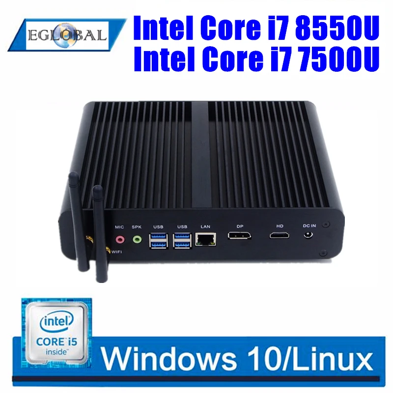EGLOBAL Intel Core i7 8550U безвентиляторный мини компьютер Windows 10 pro ПК без вентилятора UHD