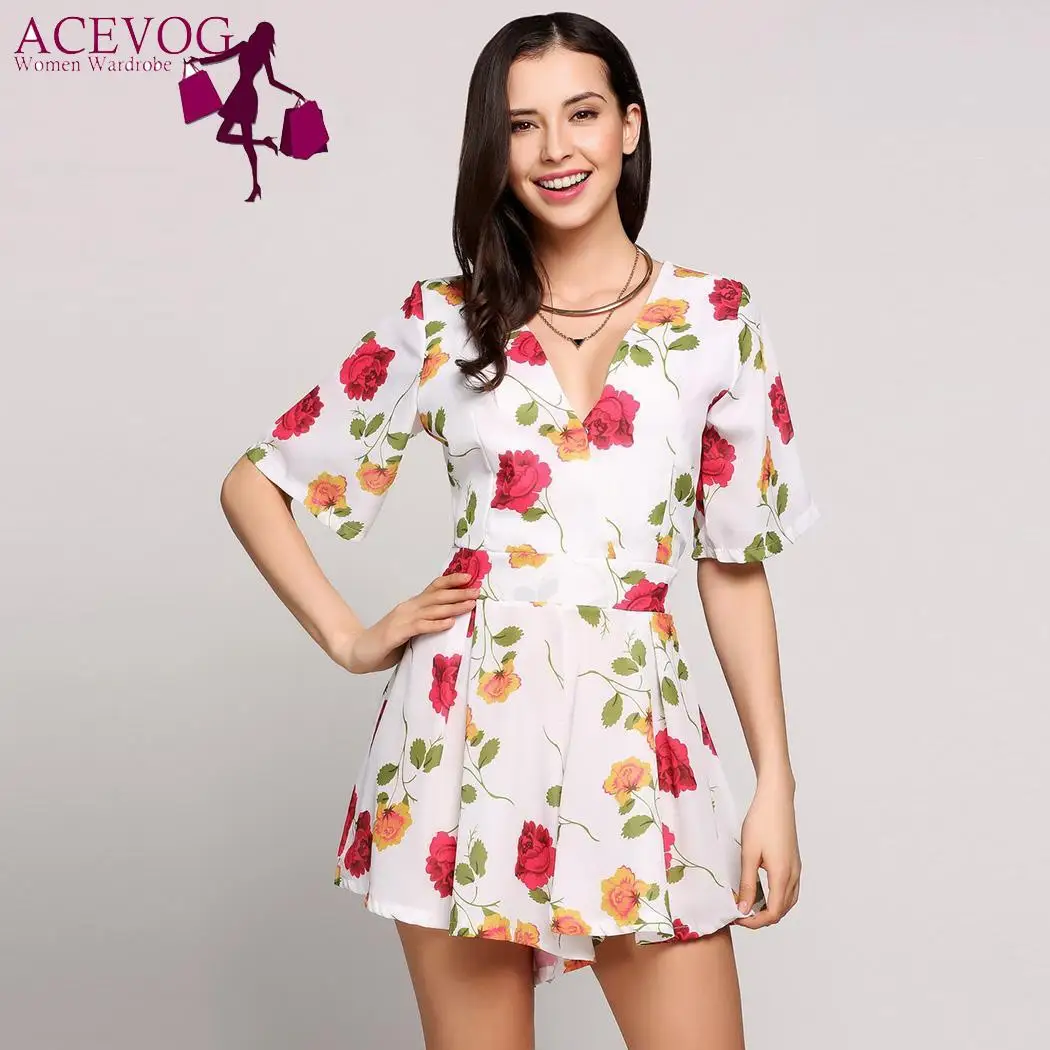 Короткие v-образным вырезом Глубокий рукава с цветочным принтом Свободные