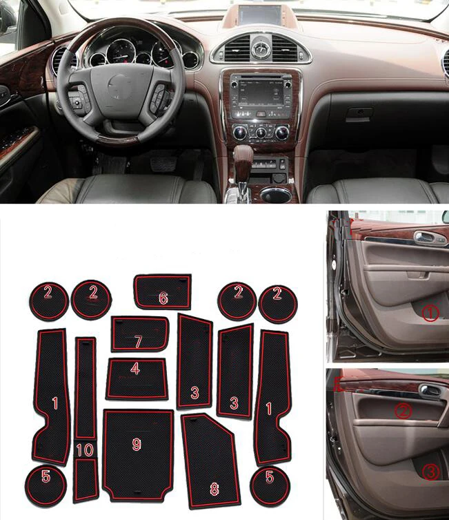 Car Anti-Dirty Pad Door Groove Gate Slot Cup Mats Armrest Storage Anti-Slip Mat For Buick Enclave 2014 |