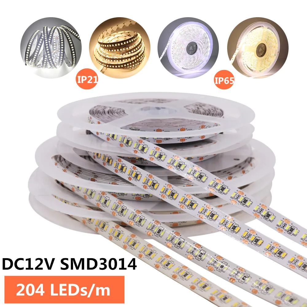 DC 12 В 3014 Светодиодная лента супер яркий 560 светодиодный s/m 204 светодиодный s/m Водонепроницаемый светодиодный светильник лампа для внутреннего украшения дома холодный белый 5 м/лот