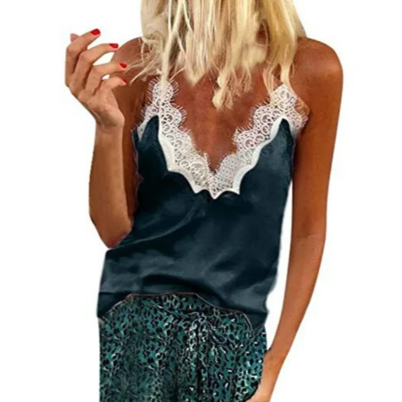 Женский кружевной топ без рукавов Повседневная Свободная майка с V образным