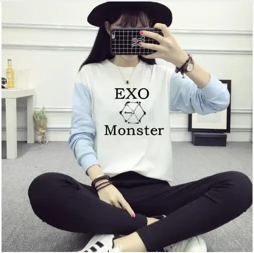 Kpop EXO new Korean long session baseball uniform school uniforms LUHAN KRIS TAO fleece sweatshirts Hoodies jacket coat | Женская одежда