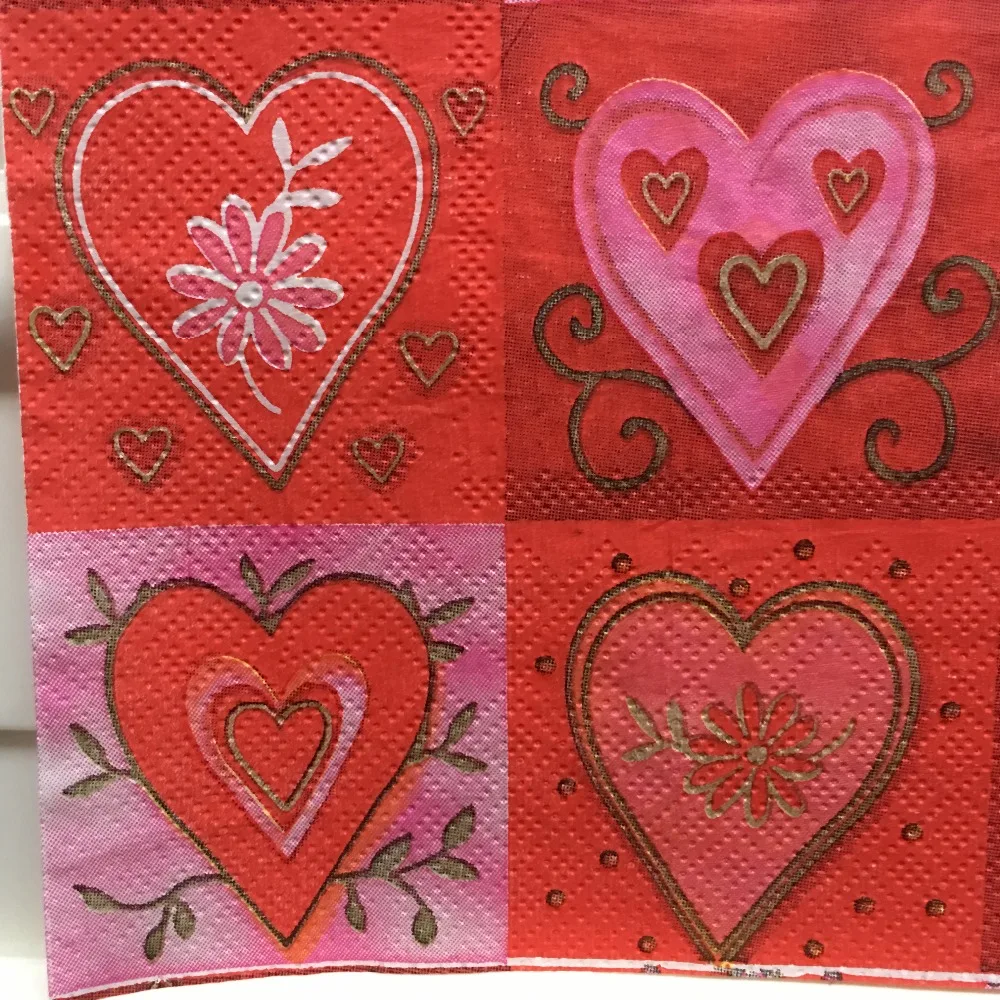 Decoupage Napkin paper red Wedding birthday party tissue elegant handkerchief print heart flower vintage servilletas decor 20 | Дом и сад