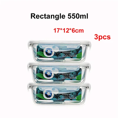 550ML 3PCS 550 мл/830 мл/1700 мл стеклянный контейнер для завтрака, коробка для хранения свежих продуктов, кухонные герметичные контейнеры, сохраняющие Microwa - Цвет: 550ML 3PCS
