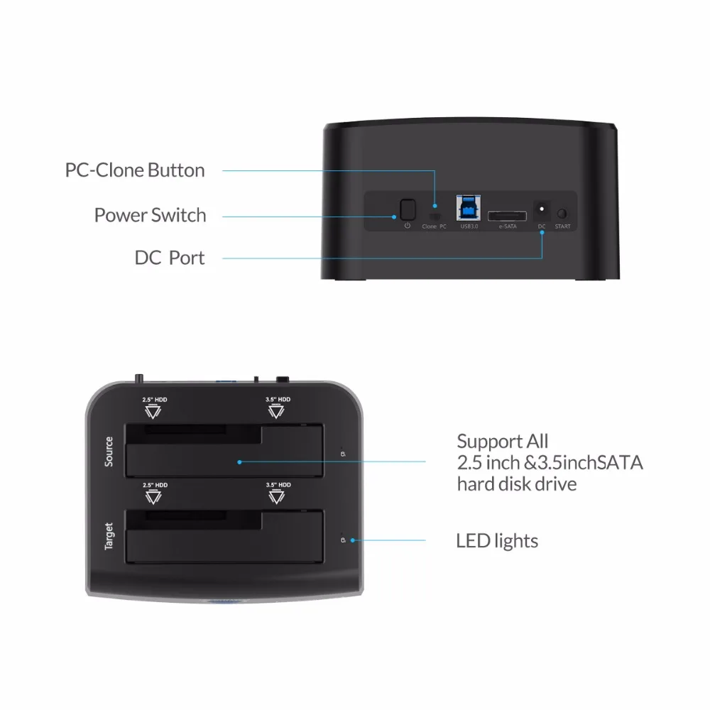 ORICO 2 5 и 3 дюймов USB3.0 &amp eSATA внешний жесткий диск док с 1 до клон док-станция для