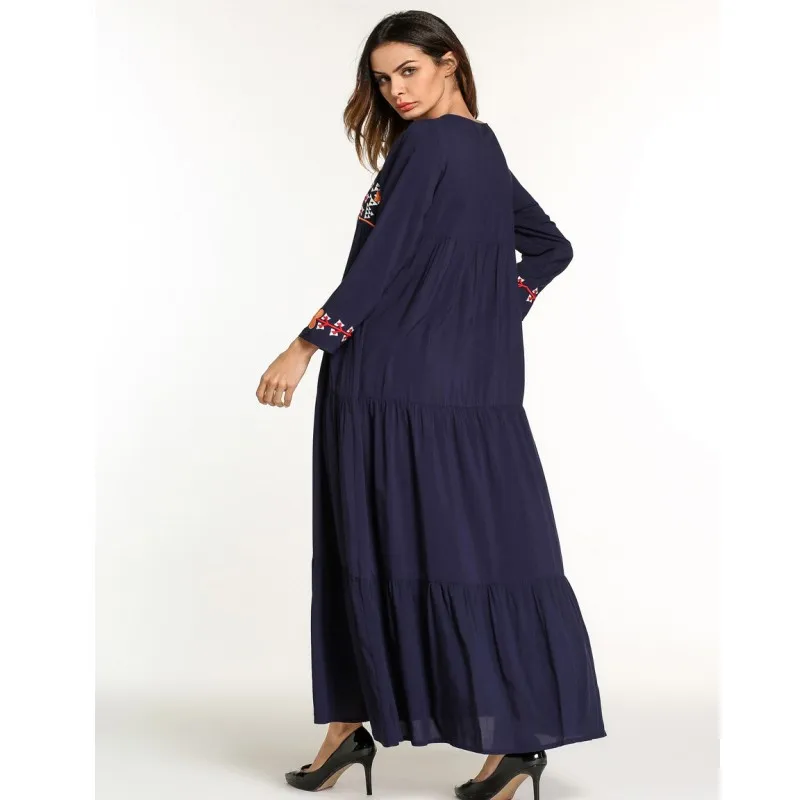 Muslim Women Autumn Dress Middle East Embroidered Ethnic Style Vintage Elegant Large Size Clothing Long Sleeve Maxi Casual | Женская