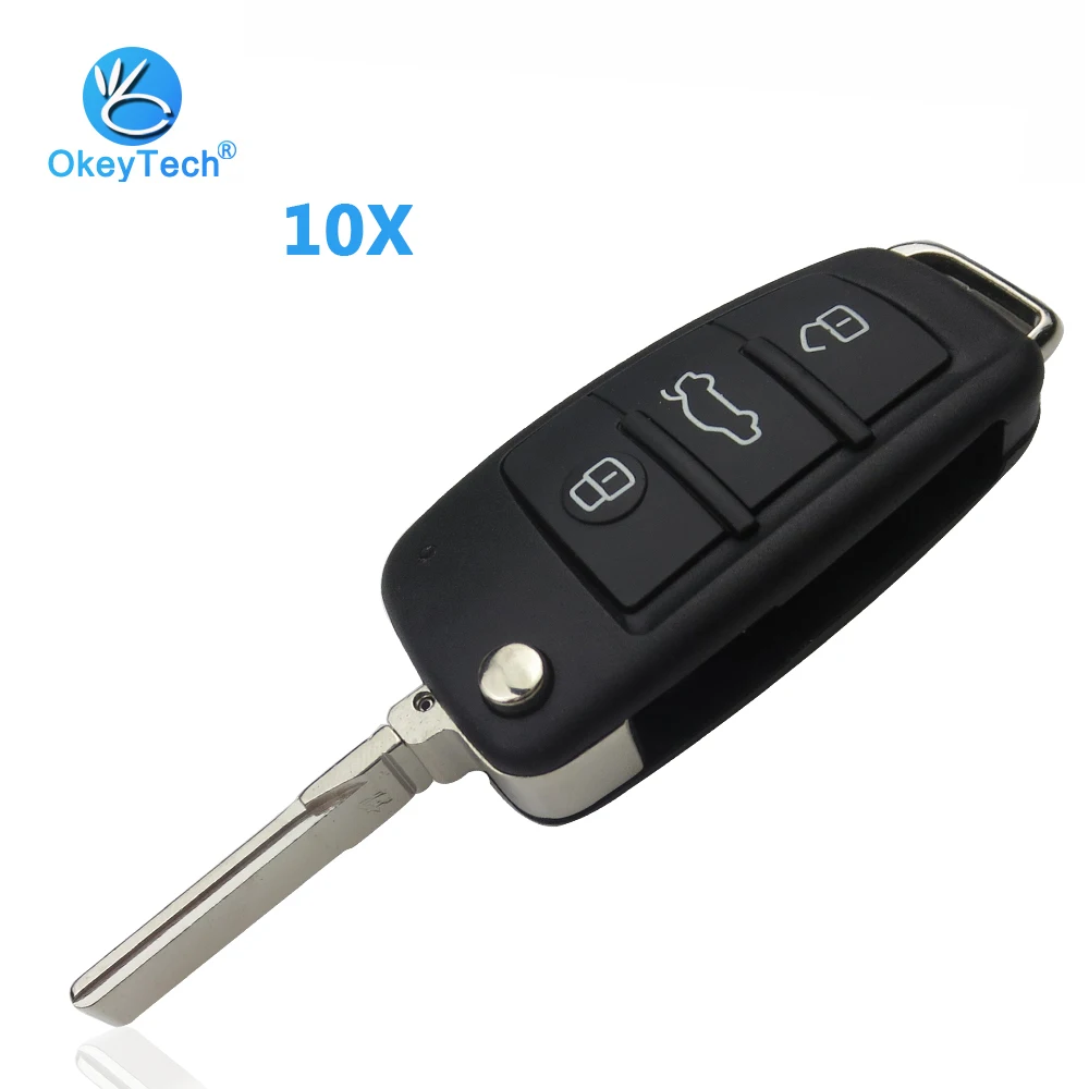 OkeyTech 10PCS/LOT 3 Buttons Flip Folding Remote Car Key Shell Replacement Uncut Blank Blade For Audi Q7 A3 A4 A6 A6L A8 TT | Автомобили и