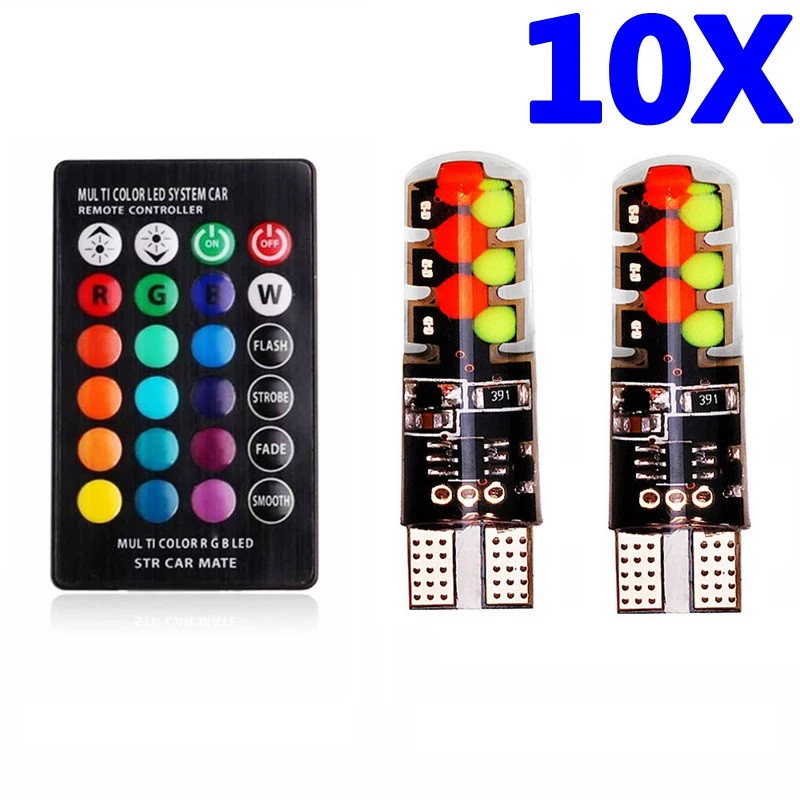 10 комплектов T10 W5W RGB светодиодный светильник с пультом дистанционного управления