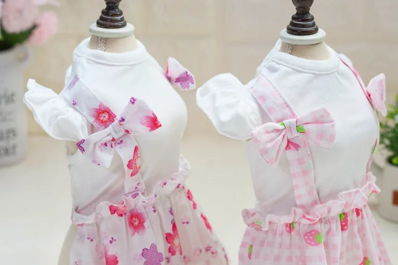 Cute Strawberry Dog Party Bow Dress Cat Pet Princess Skirt Tutu For Small Summer Cotton Shirt Clothes Vest Overall | Дом и сад