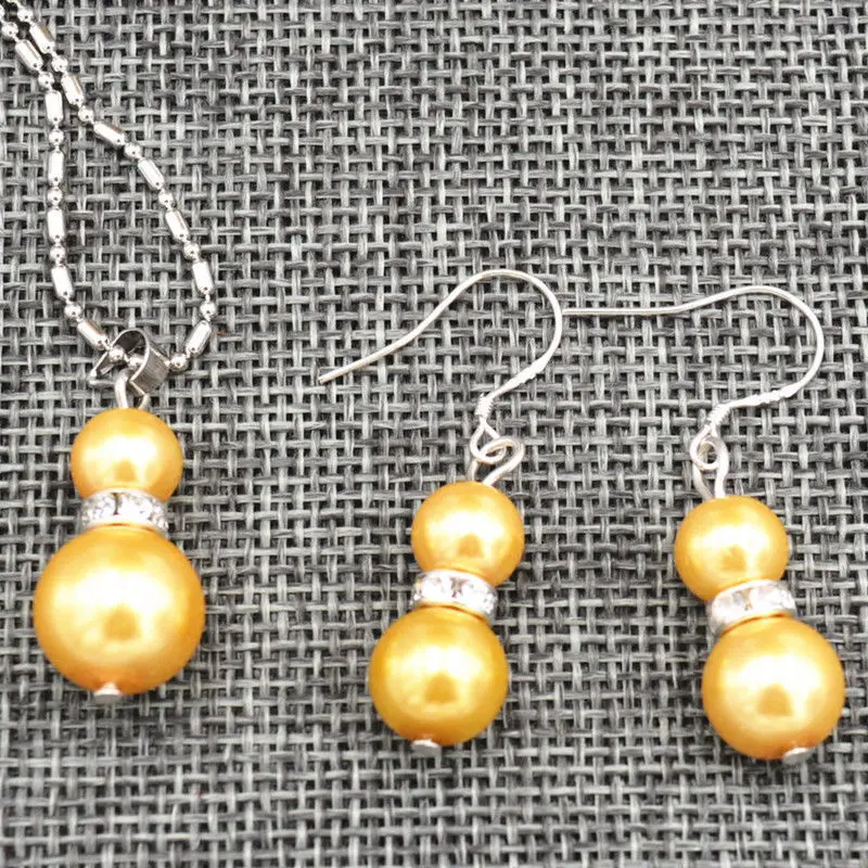 AA New-8-12mm-Golden-Sea-shell-Pearl-Wedding-Pendants-Necklace-Earrings-Set-AAA | Украшения и аксессуары