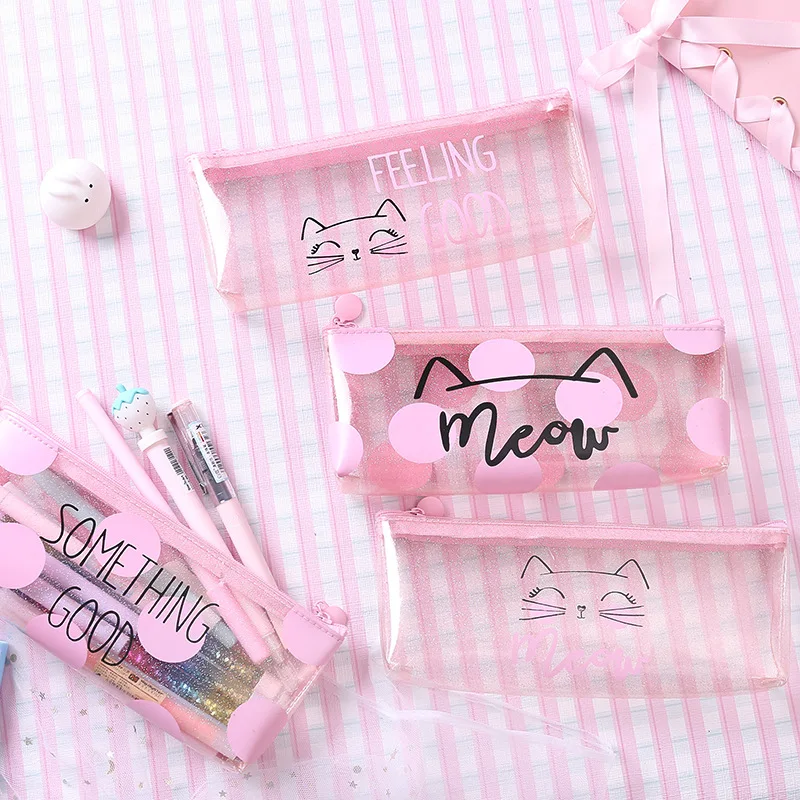 1 шт. милые розовые прозрачный пенал для девочек Kawaii Канцелярские Papeleria дети