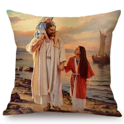 6 45X45 см, декоративная наволочка с масляной росписью для дома, чехол для подушки с изображением Иисуса Христоса, портрета, христианского искусства, хлопковый льняной чехол для подушки - Цвет: 6