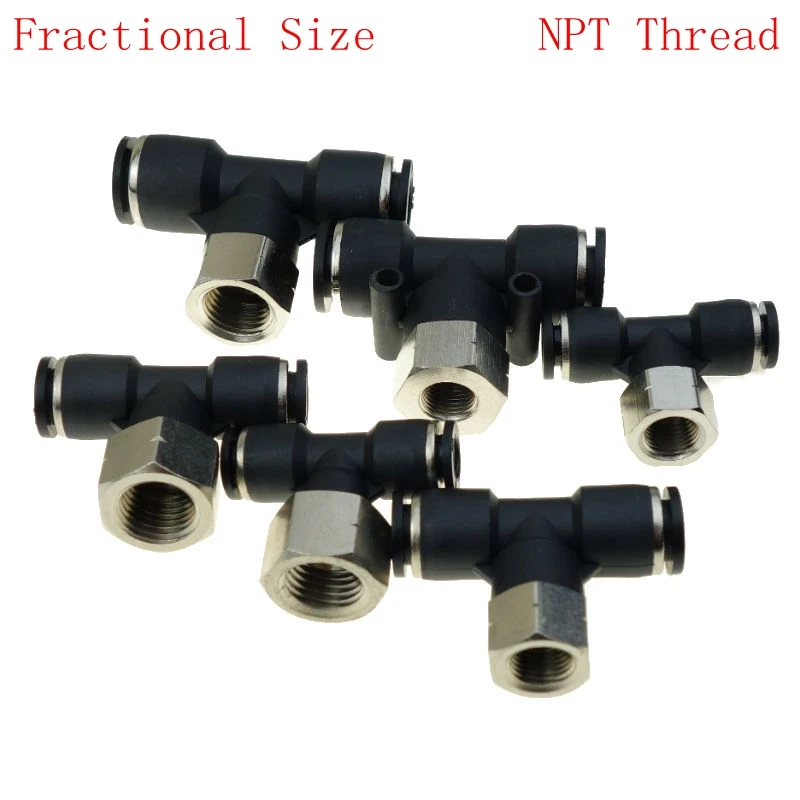 Пневматический вставной фитинг Женский тройник для фракционной трубки 1/4 дюйма