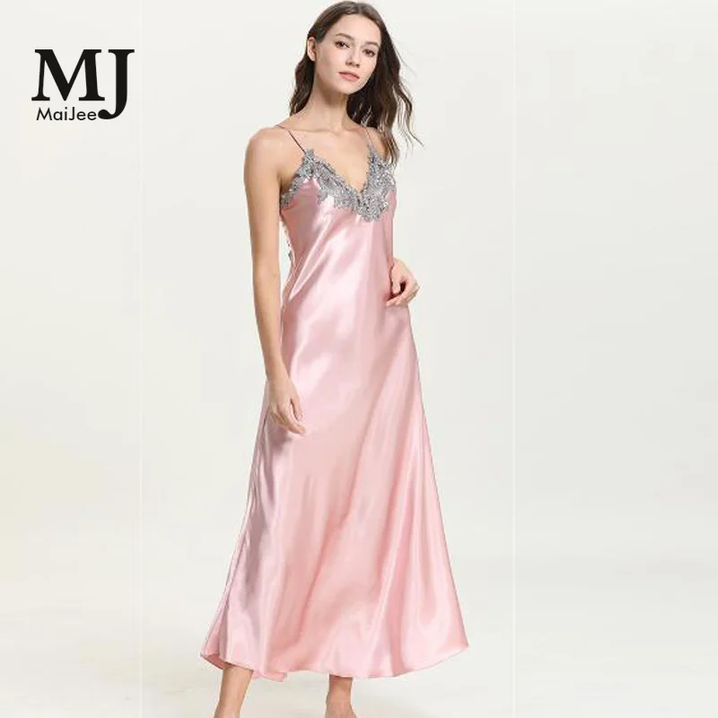 X008 MaiJee A Ночная рубашка на бретельках Vestaglia Sposa Pijamas De Seda Das Mulheres Elegante Albornoz Mujer