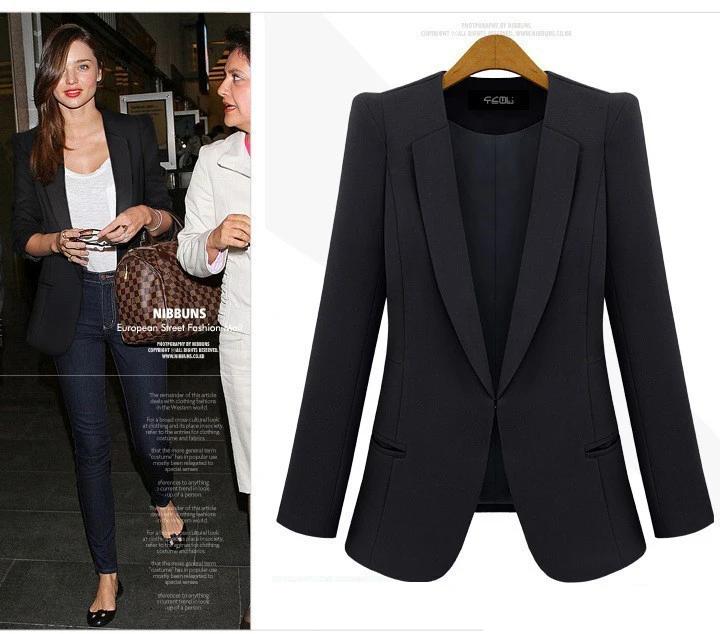 Элегантный длинный рукав Для женщин блейзер 2017 Куртка голубая куртка American Apparel