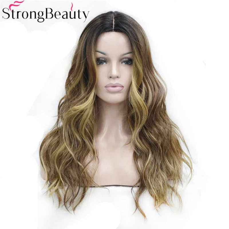 Strong Beauty Ombre Wig Wavy Synthetic Capless Wigs Long Blonde With Dark Root Hair