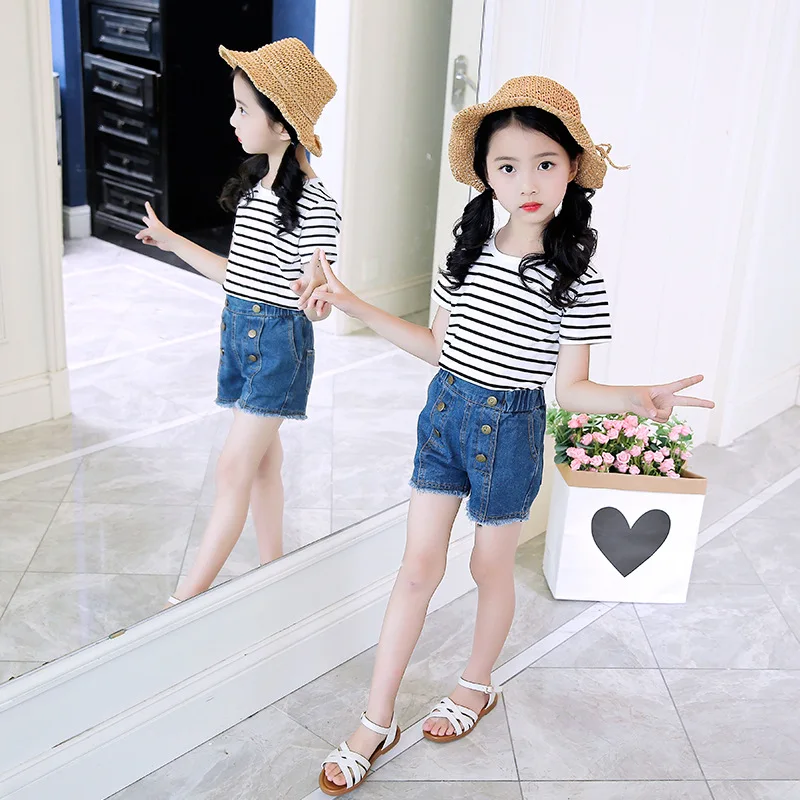 

2018 New Children girl jeans shorts fashion classic button short pant kids girls summer wear 4-14T