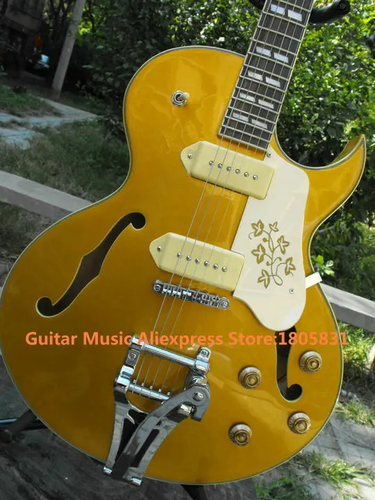 Goldtop Классическая пустая джазовая гитара с тремоло бигби Новое поступление