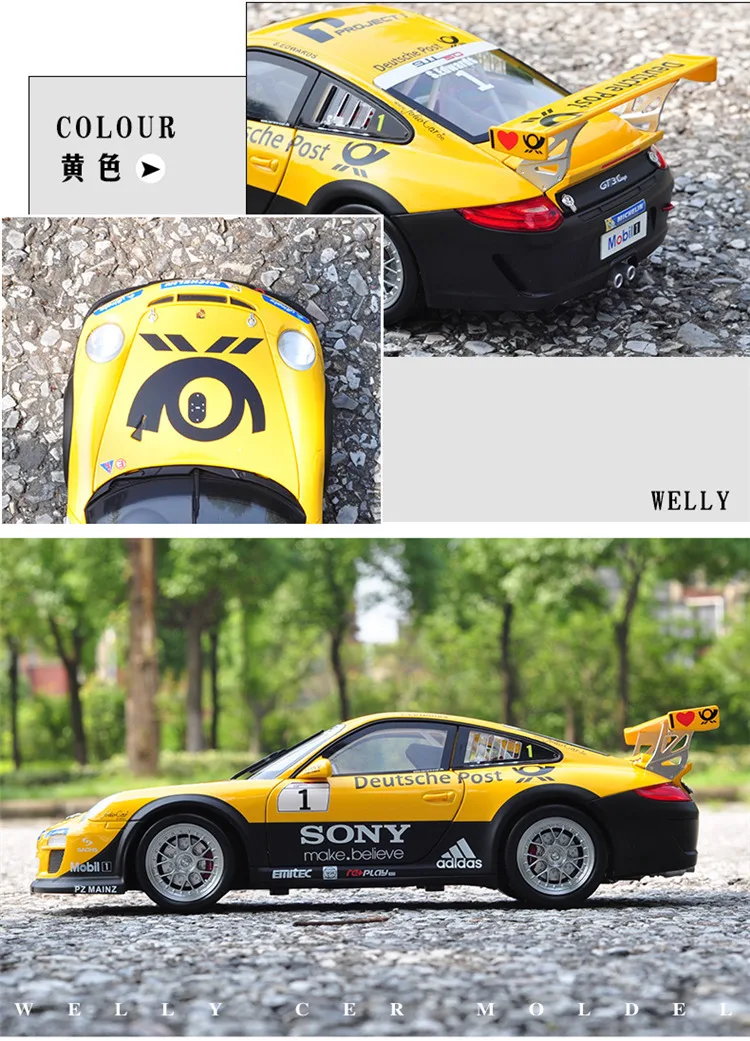 1:18 Модель спортивного автомобиля из сплава для Porsc 911 GT3 чашка с управлением на рулевом колесе переднее рулевое колесо игрушка для детей