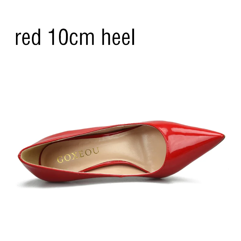red 10cm heel GOXEOU, большие размеры 32-46, г. Новая модная женская обувь на высоком каблуке пикантные классические свадебные туфли на тонком каблуке белого, красного и телесного цвета - Цвет: red 10cm heel
